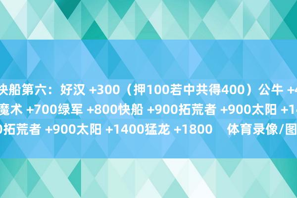 快船第六：好汉 +300（押100若中共得400）公牛 +400湖东谈主 +600魔术 +700绿军 +800快船 +900拓荒者 +900太阳 +1400猛龙 +1800    体育录像/图片
