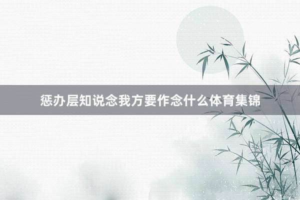 惩办层知说念我方要作念什么体育集锦